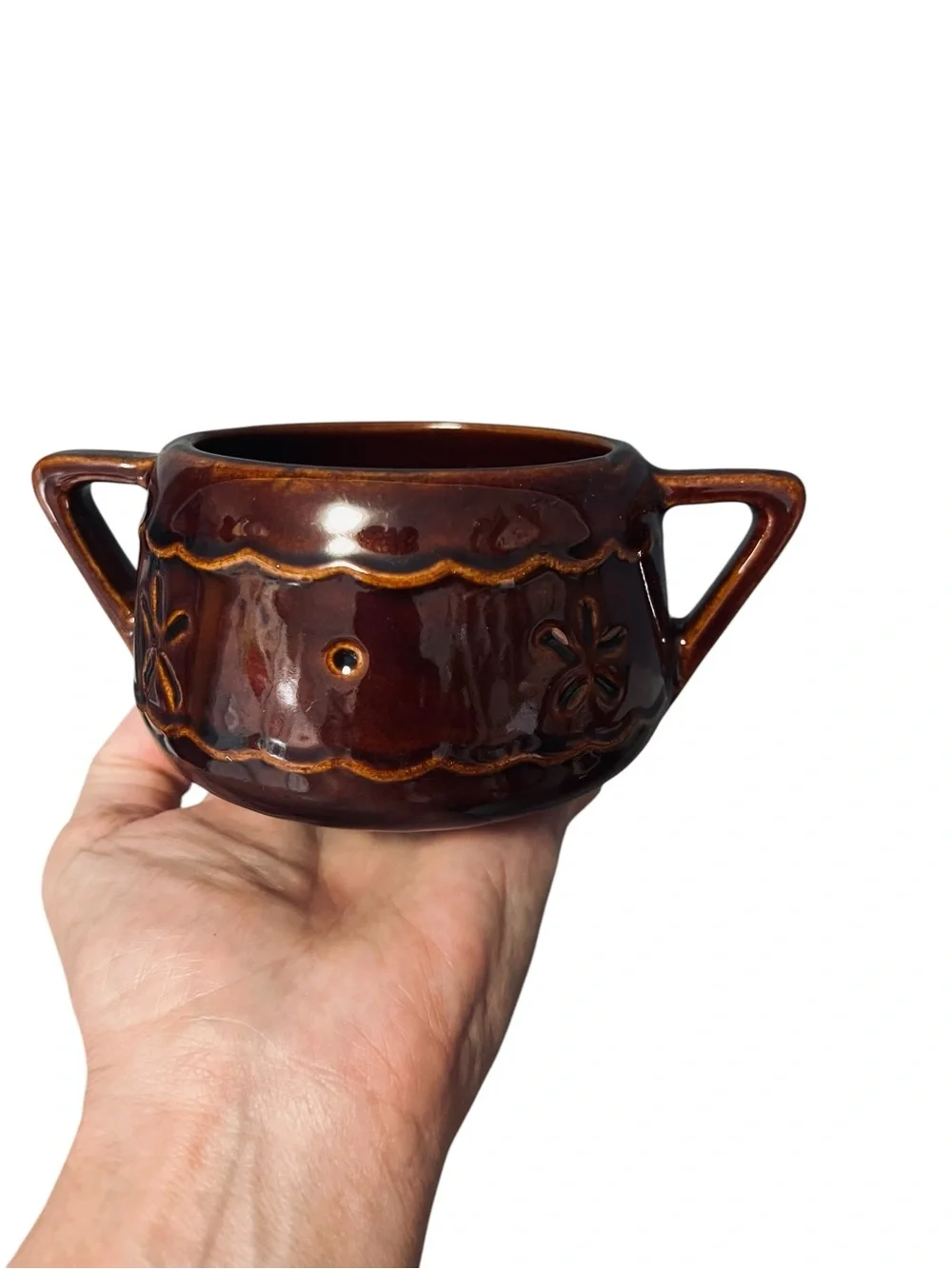 MARCREST Daisy and Dot Ceramic Creamer and Sugar Set Colorado Brown Glaze